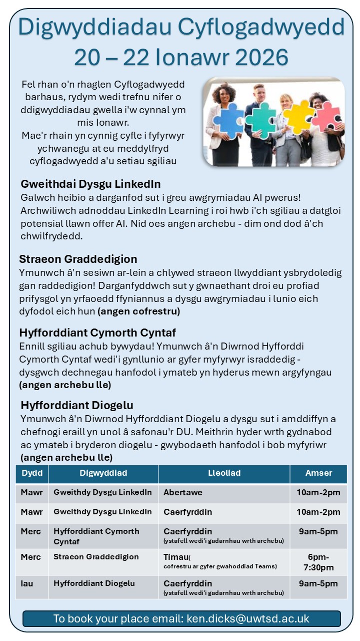 Digwyddiadau Cyflogadwyedd Ionawr 2026