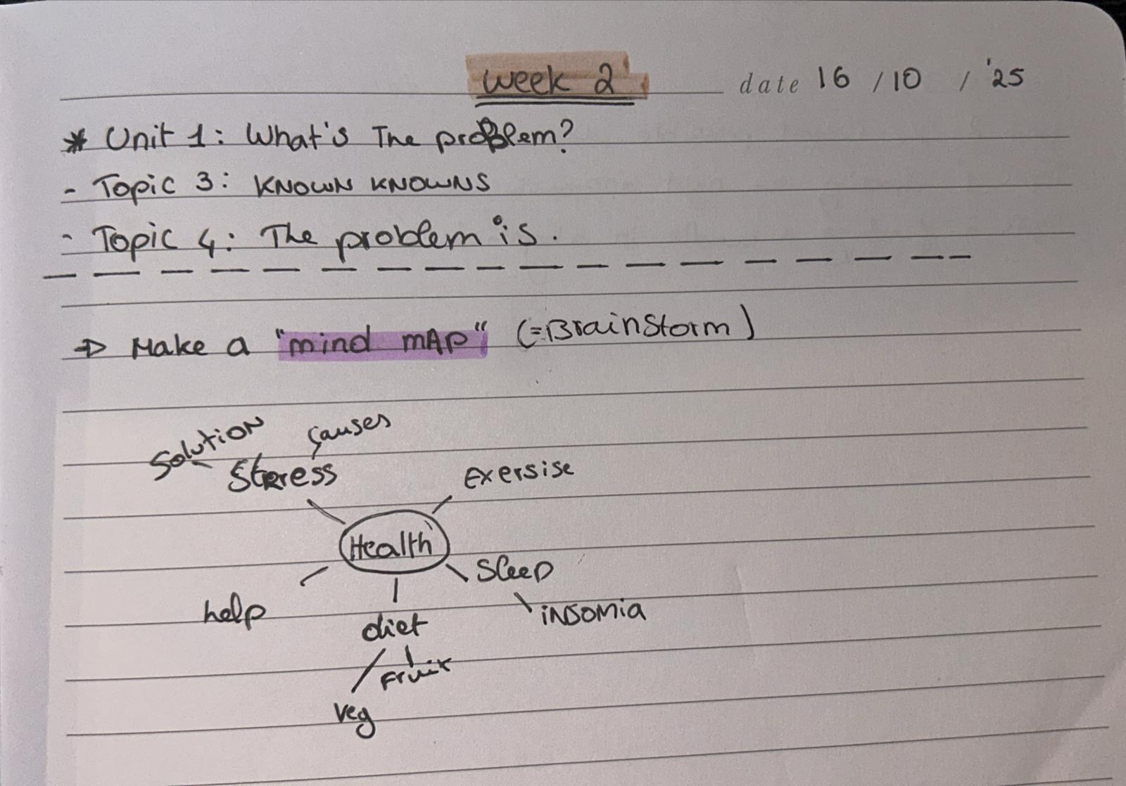 The main idea is Health, Branches include Stress, Exercise, Sleep, Diet, Help. Smaller branches show details like insomnia, f