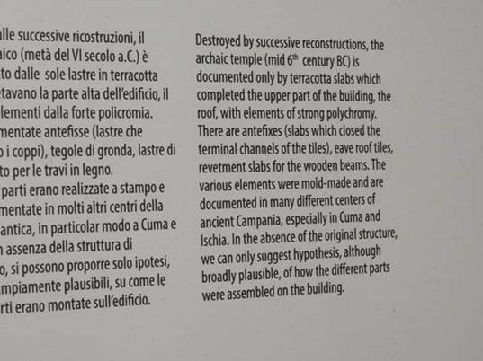 VII.7.32 Pompeii. May 2018. Part of the information notice-board from below the drawing of the roof.  Photo courtesy of Buzz Ferebee.